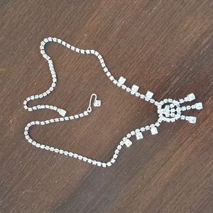 Necklace  Silvertone & Rhinestone 14" Plus 1"  Pendant